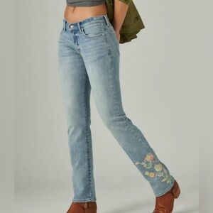 LUCKY BRAND SWEET MID RISE STRAIGHT FLORAL EMBROIDERED JEANS WOMENS 14/32